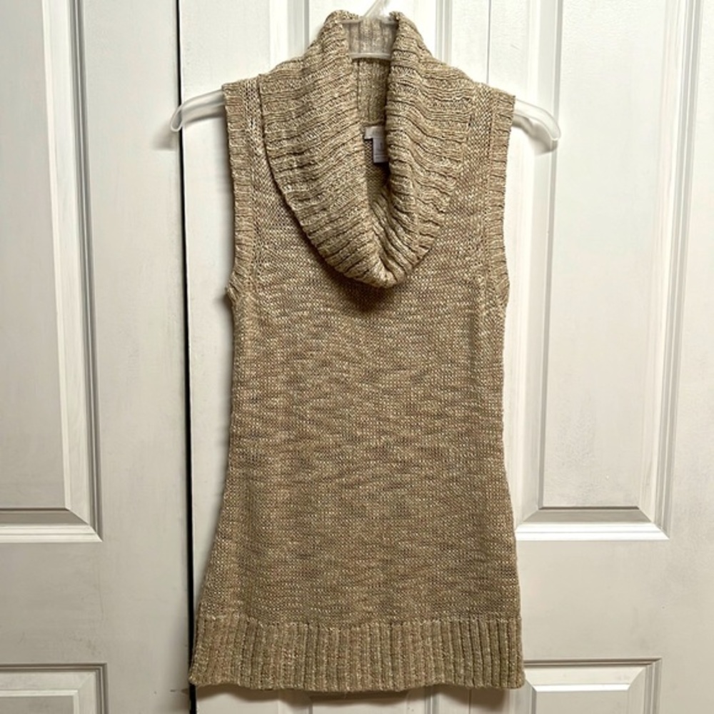 Chico’s Tan Cowl Neck Sleeves Acrylic Knit Tunic Top Size 1 / M